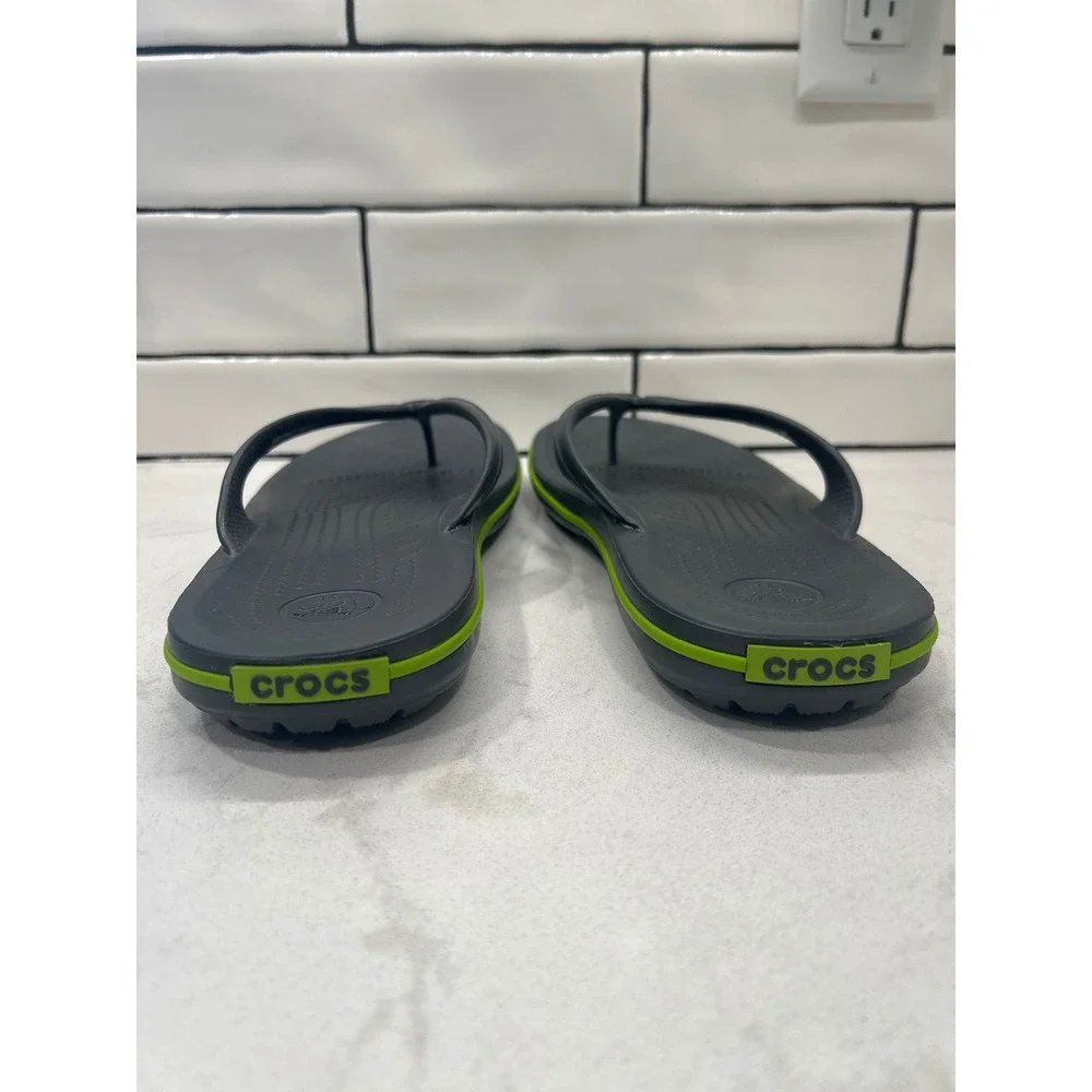 Crocs Crocband Flip Flops Charcoal Grey Lime Green Mens 8 Womens 10 Sandals NEW!